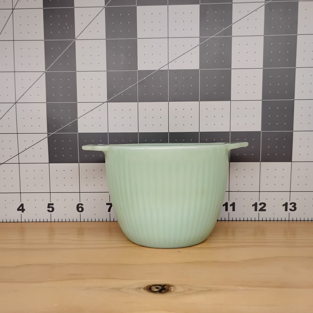 VTG Fire King Ribbed Jadite Jadeite Glass Sugar Bowl Molded Handles No Lid - Picture 11 of 11